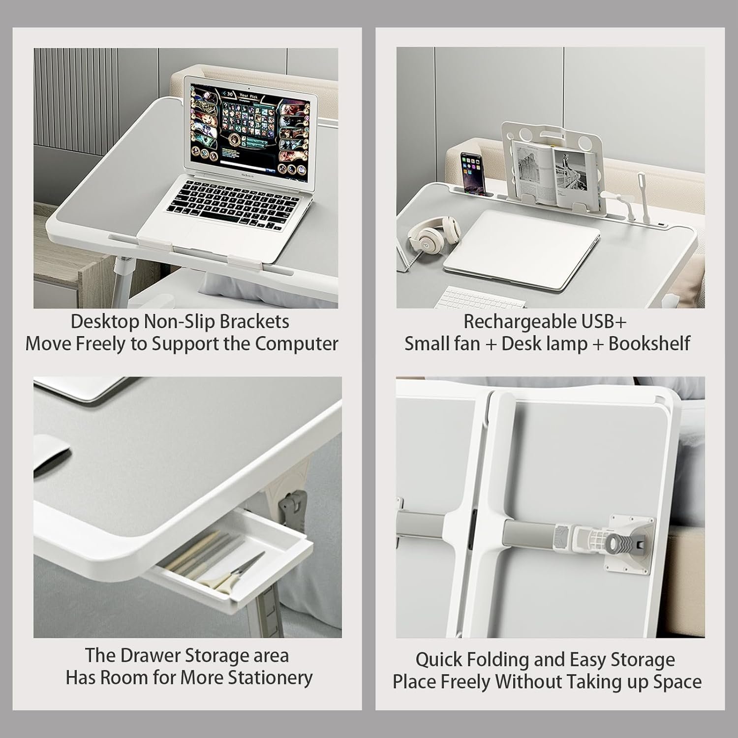 Laptop Desk for Bed, Adjustable Bed Table with USB Charge Port - Image 4
