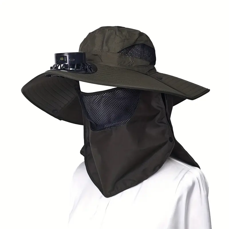Outdoor Solar Fan Hat with Neck and Face Cover Flap - Image 1