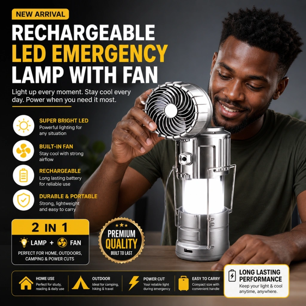 rechargeable led emergency lamp with fan - Image 1