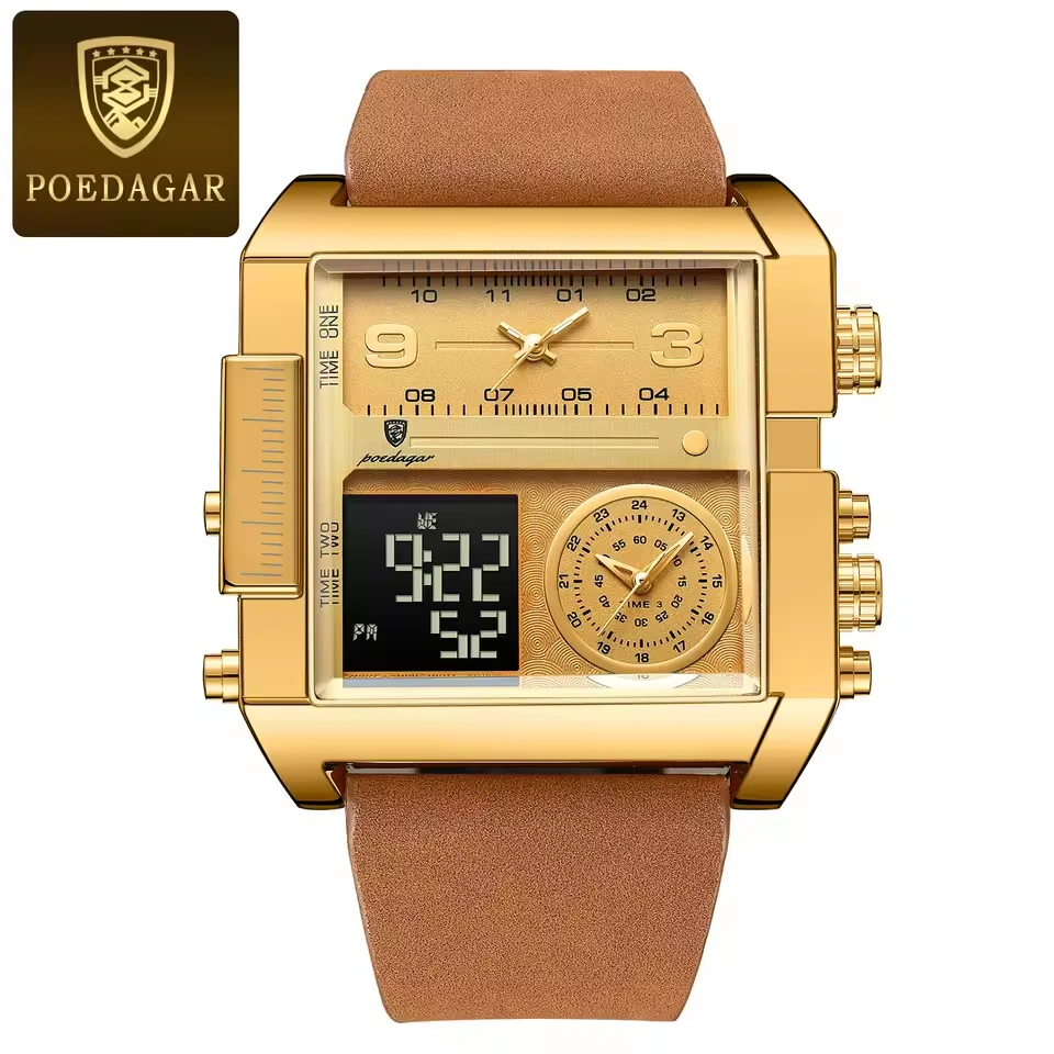 POEDAGAR Luxury Man Wristwatch Rectangle Waterproof Luminous Day Week Men Watch Digital Multifunction Men's Watches Quartz Reloj - Image 1