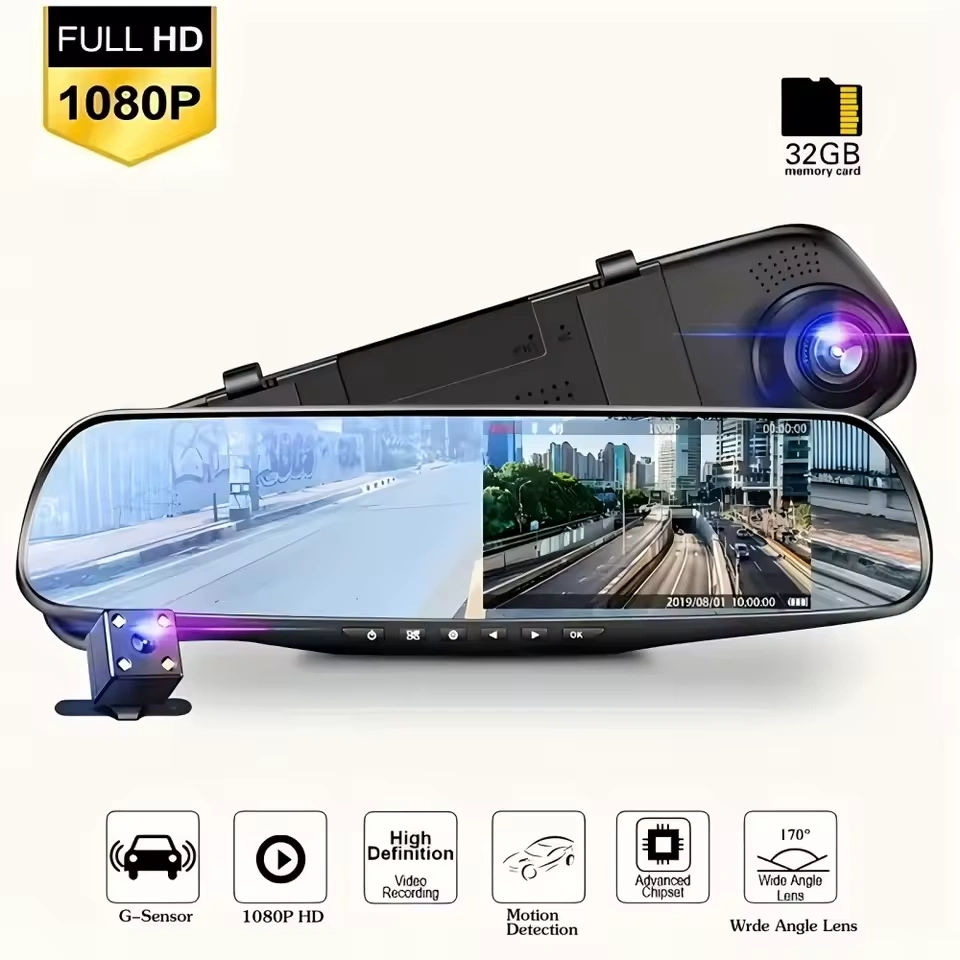 1080P Full HD Dash Camera Dual Lens Driving Recorder Rearview Mirror Camera Night Vision Drive Recorder Auto DVR Video Recorder - Image 1