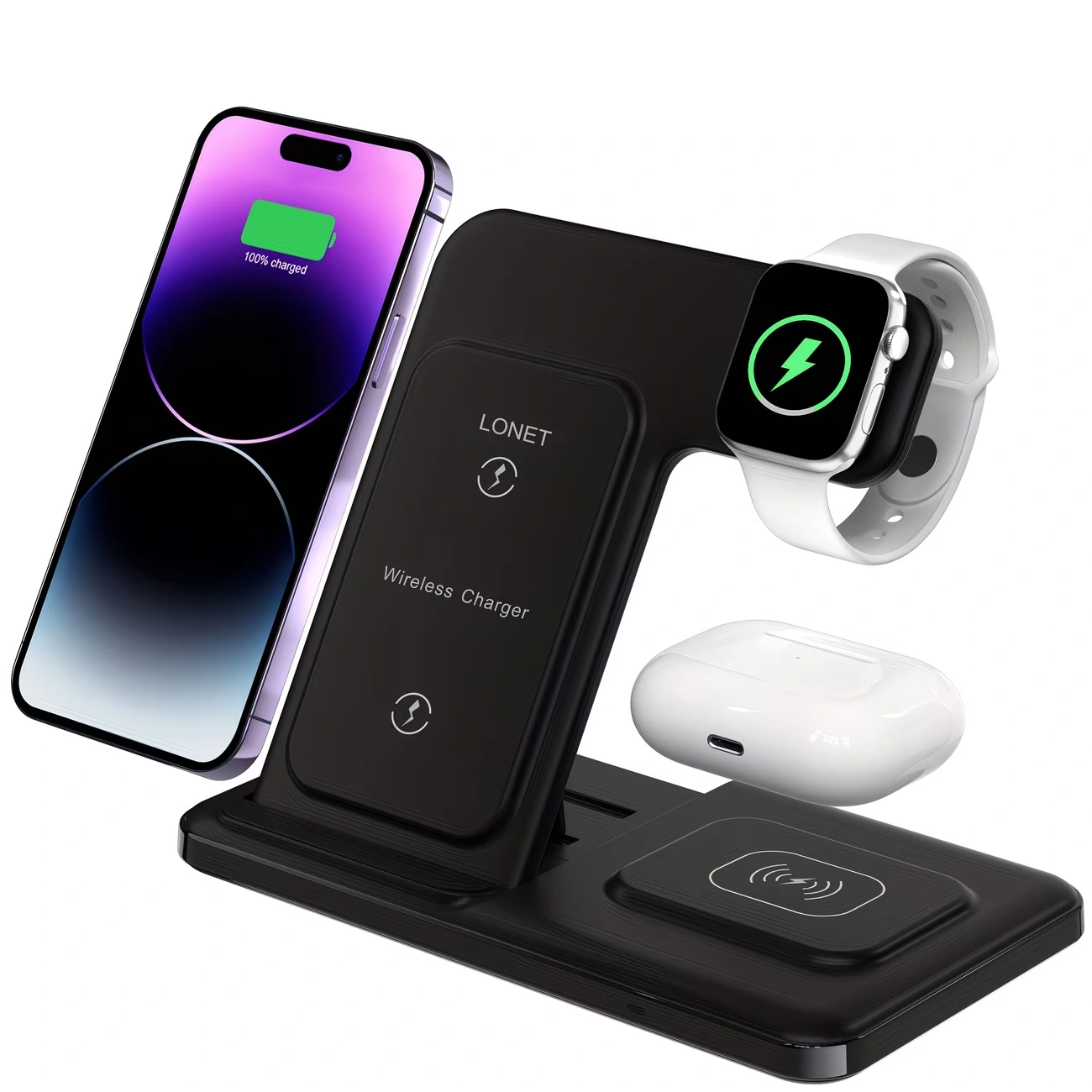 A Versatile 3-In-1 Foldable Wireless Charging Station with a Fast Charging - Image 1